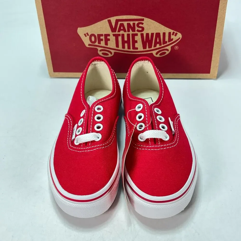 Vans Authentic Red True White Canvas Sneakers Low Top Casual Shoes Kids Sz 11.5